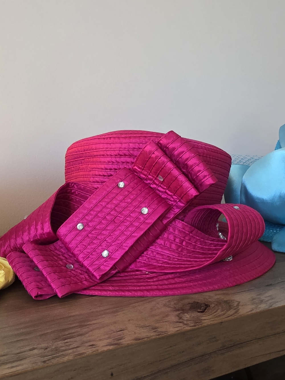 Fuchsia Women's Decorative Ribbon Straw Hat